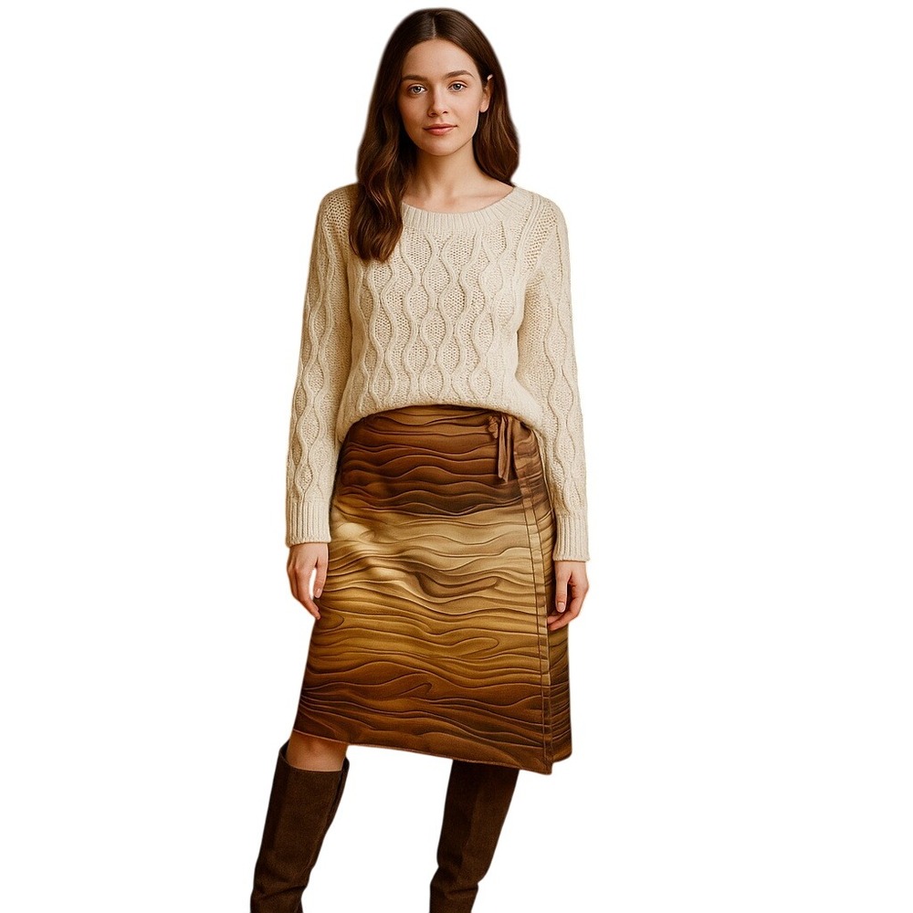 Fall Brown Ombre Tie Wrap Skirt Satin Midi Earthy Neutral Autumn‎ | Boho Chic
